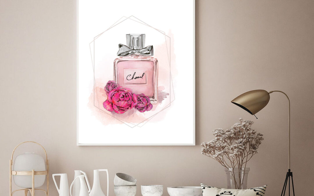 Roses and Pink Perfume Bottle Print 100% Australian Made
