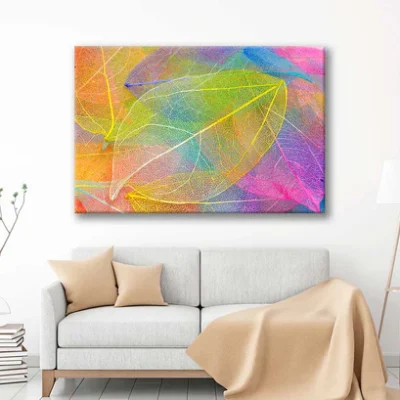 Bella Home Colored Leafs Floral Pattern Design Print Canvas Ready to hang