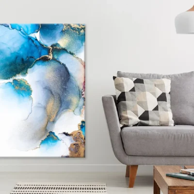 Blue & Gold Splash Fluid Abstract Design Print 100% Australian Made