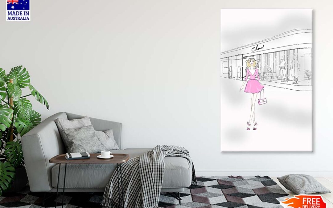 Pink Girl With Elegant Fashion Store Print 100% Australian Made