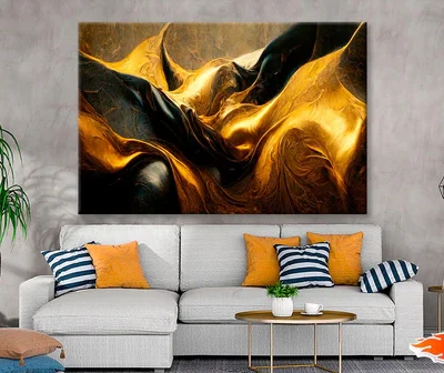 Black And Gold Waves Abstract Wall Art Decor 100% Australian Made