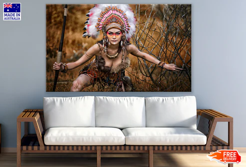 Native Warrior Girl with Feather Headdress Photograph Print 100% Australian Made
