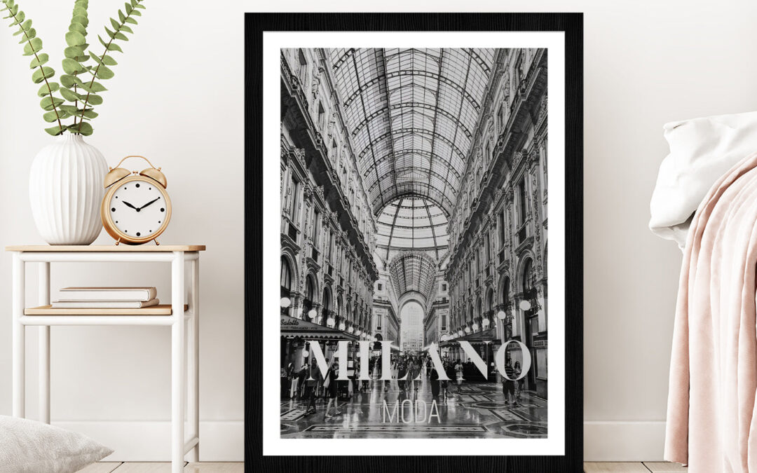 Fashion Store B&W View Photograph Glass Framed Wall Art, Ready to Hang Quality Print