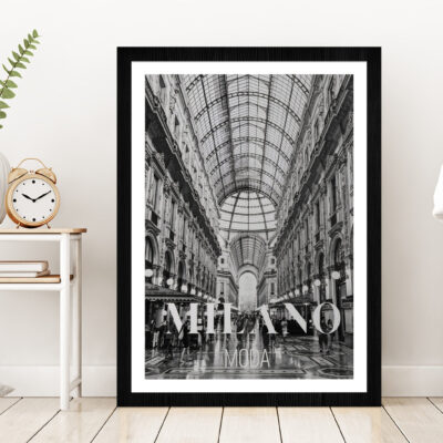 Fashion Store B&W View Photograph Glass Framed Wall Art, Ready to Hang Quality Print