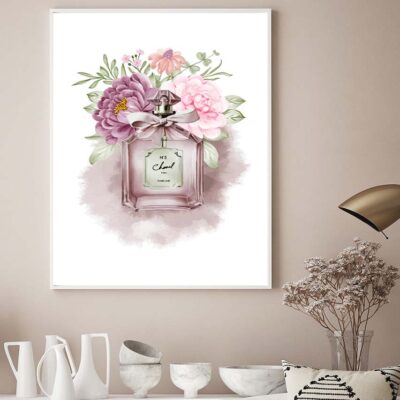 Elegant Fashion Bottle with Pink Flowers Design Home Decor Premium Quality Poster Print Choose Your Sizes
