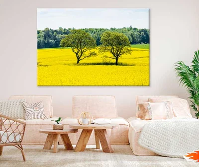 Trees on Yellow Flower Field Scenery Photograph Print 100% Australian Made