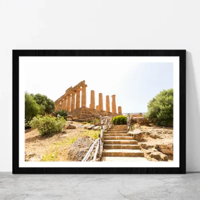 The Temple of Juno In Italy Glass Framed Wall Art, Ready to Hang Quality Print
