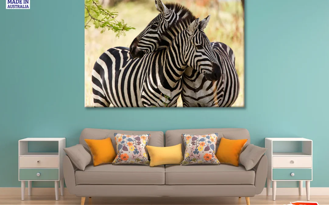 Pair of Zebra Standing Near Tree Print 100% Australian Made