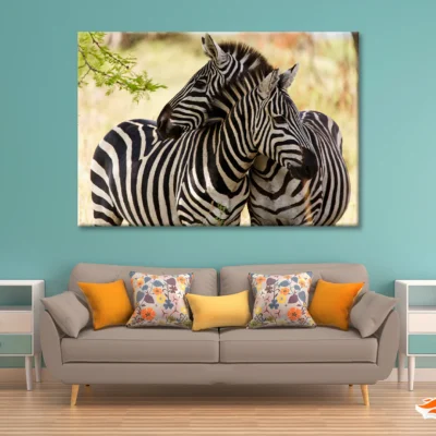 Pair of Zebra Standing Near Tree Print 100% Australian Made