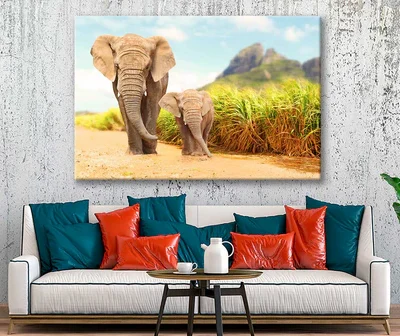 Bella Home Elephant & Calf Walking Together Print Canvas Ready to hang