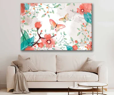 Bella Home Butterflies Floral Watercolor Print Canvas Ready to hang