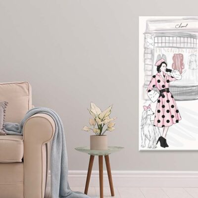Pink Lady With Her Dog Fashion Art Print 100% Australian Made