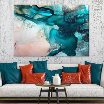 Green Blue & Gold Fluid Abstract Design Print 100% Australian Made