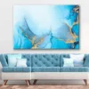 Bella Home Blue & Gold Liquid Abstract Art Print Canvas Ready to hang