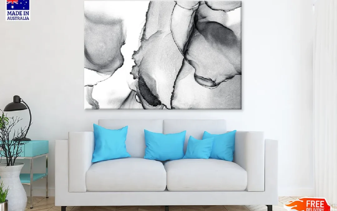 Black Metallic Ink Fluid Abstract Design Print 100% Australian Made