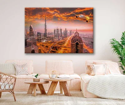 Bella Home Airplane Flying Over United Arab Emirates Print Canvas Ready to hang