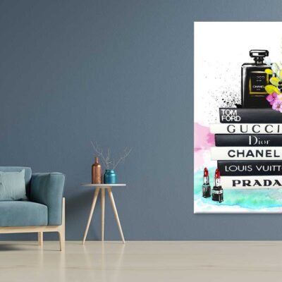 Bella Home Luxury Flower Perfume Bottle Fashion Books Print Canvas Ready to hang