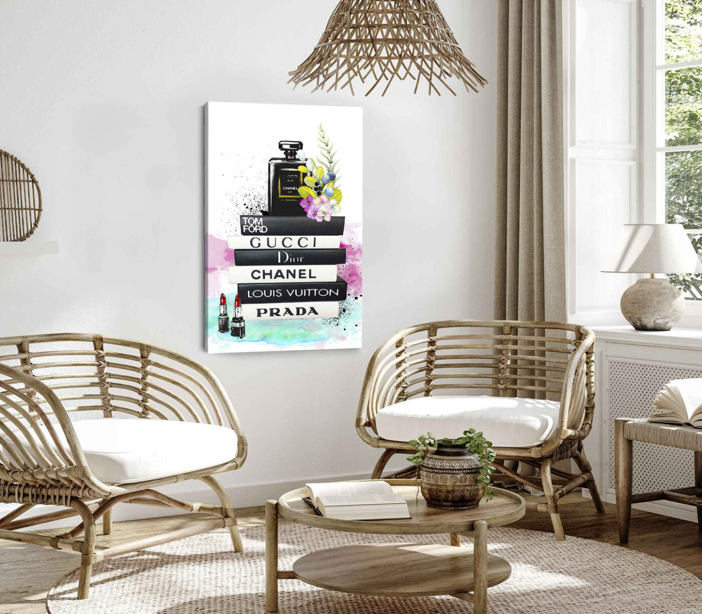 Bella Home Luxury Flower Perfume Bottle Fashion Books Print Canvas Ready to hang - Image 2