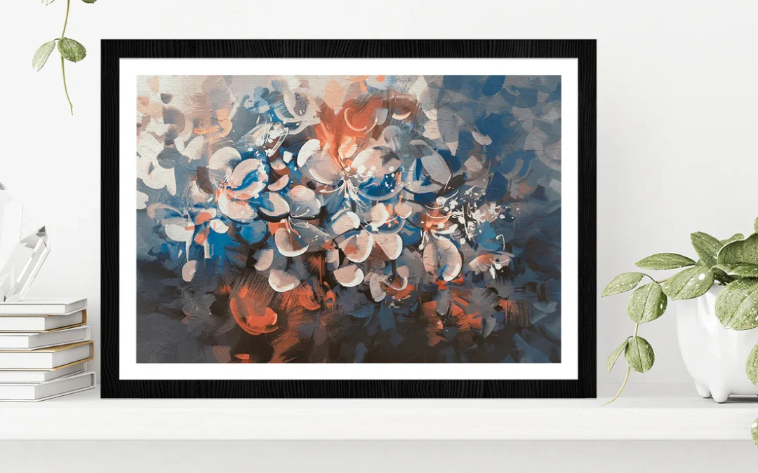 Abstract Flowers Vintage Style Color Glass Framed Wall Art, Ready to Hang Quality Print