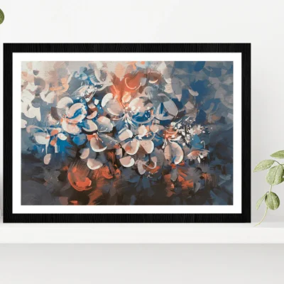 Abstract Flowers Vintage Style Color Glass Framed Wall Art, Ready to Hang Quality Print
