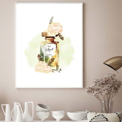 Green Gold Luxury Fashion Bottle with Flowers Design Home Decor Premium Quality Poster Print Choose Your Sizes