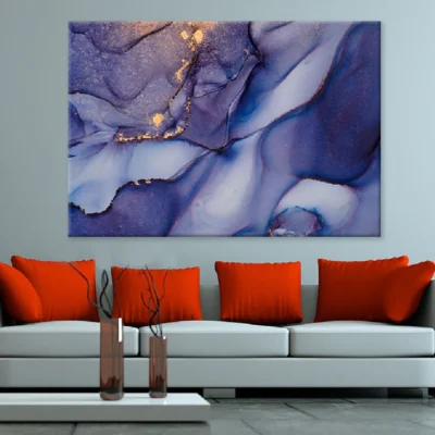 Grey Purple & Gold Fluid Abstract Design Print 100% Australian Made