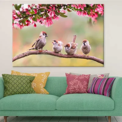 Spring Birds on Flower Tree View Photograph Print 100% Australian Made