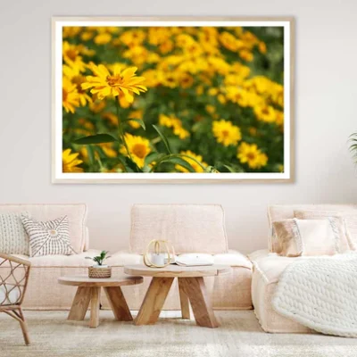 Yellow Daisies Field Closeup View Photograph Home Decor Premium Quality Poster Print Choose Your Sizes