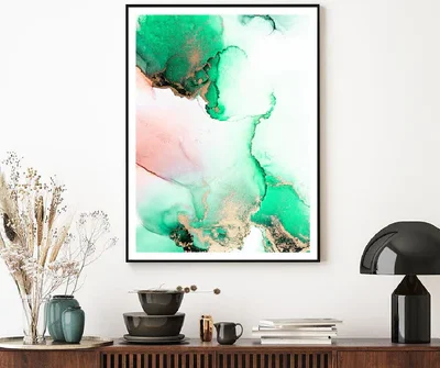 Green & Gold Liquid Abstract Design Home Decor Premium Quality Poster Print Choose Your Sizes