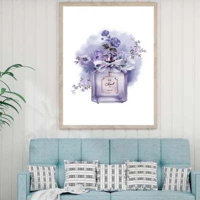 Elegant Purple Flowers and Fashion Bottle Design Home Decor Premium Quality Poster Print Choose Your Sizes