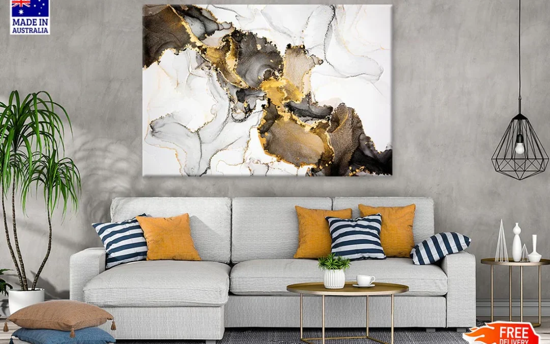 Black White & Gold Abstract Print 100% Australian Made