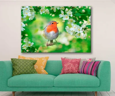 Bella Home Bird Sits on Apple Flower Branch Print Canvas Ready to hang