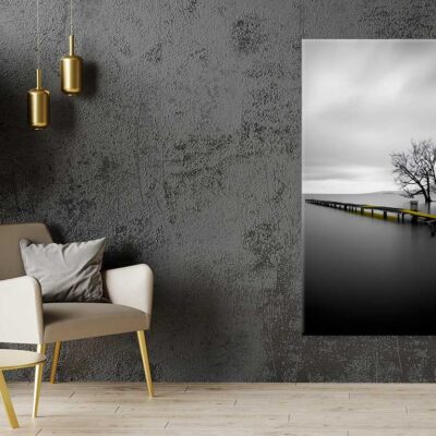 Bella Home Scenic Night Yellow Wooden Pier with Black Lake Print Canvas Ready to hang