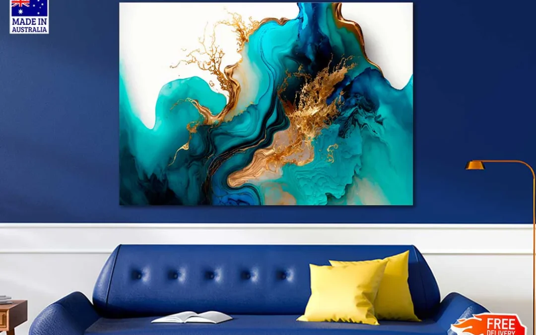 Pastel Cyan Mint Liquid Marble Watercolor Background Print 100% Australian Made