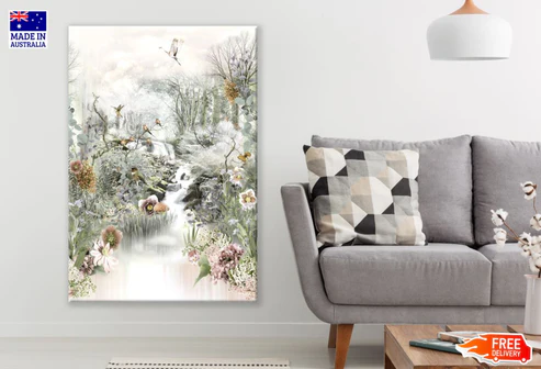 Bird & Water Stream Painting Print 100% Australian Made
