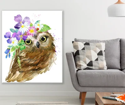 Owl with Floral Headdress Painting Print 100% Australian Made