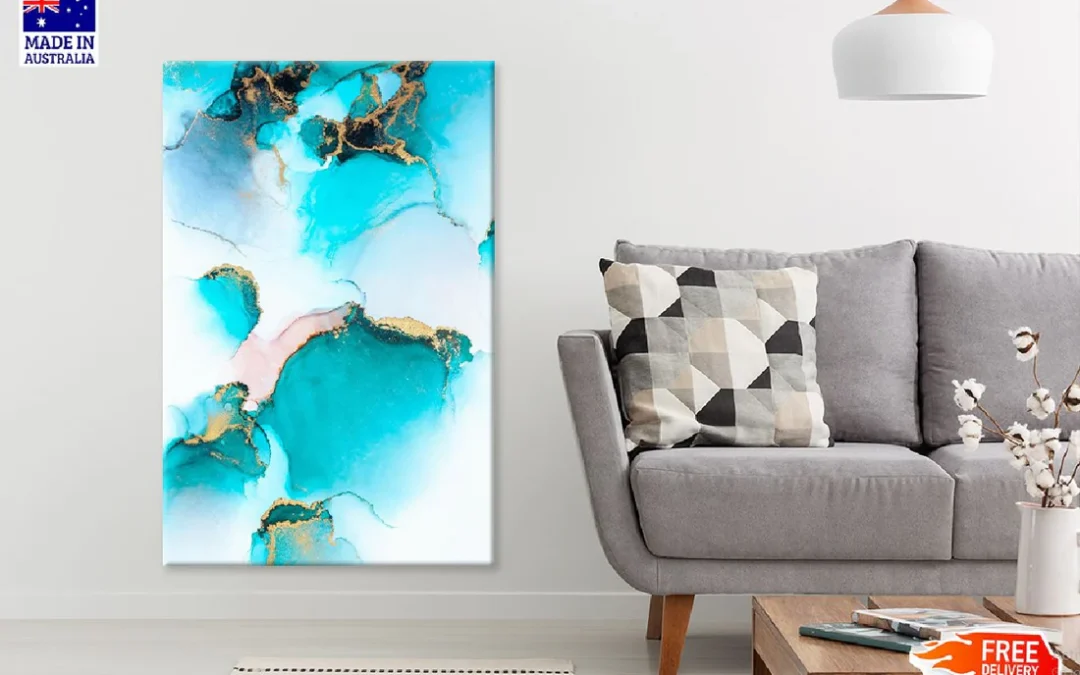 White Blue & Gold Abstract Design Print 100% Australian Made