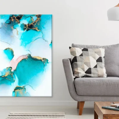 White Blue & Gold Abstract Design Print 100% Australian Made