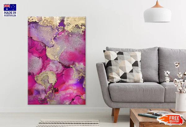 Purple Pink Gold Splash Abstract Design Print 100% Australian Made