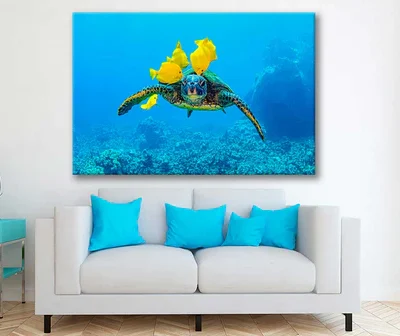 Bella Home Turtle with Yellow Coral Fish Print Canvas Ready to hang