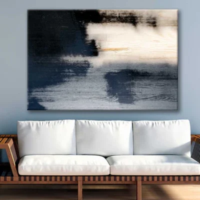 Bella Home Black Blue Abstract Varnish Paint Print Canvas Ready to hang