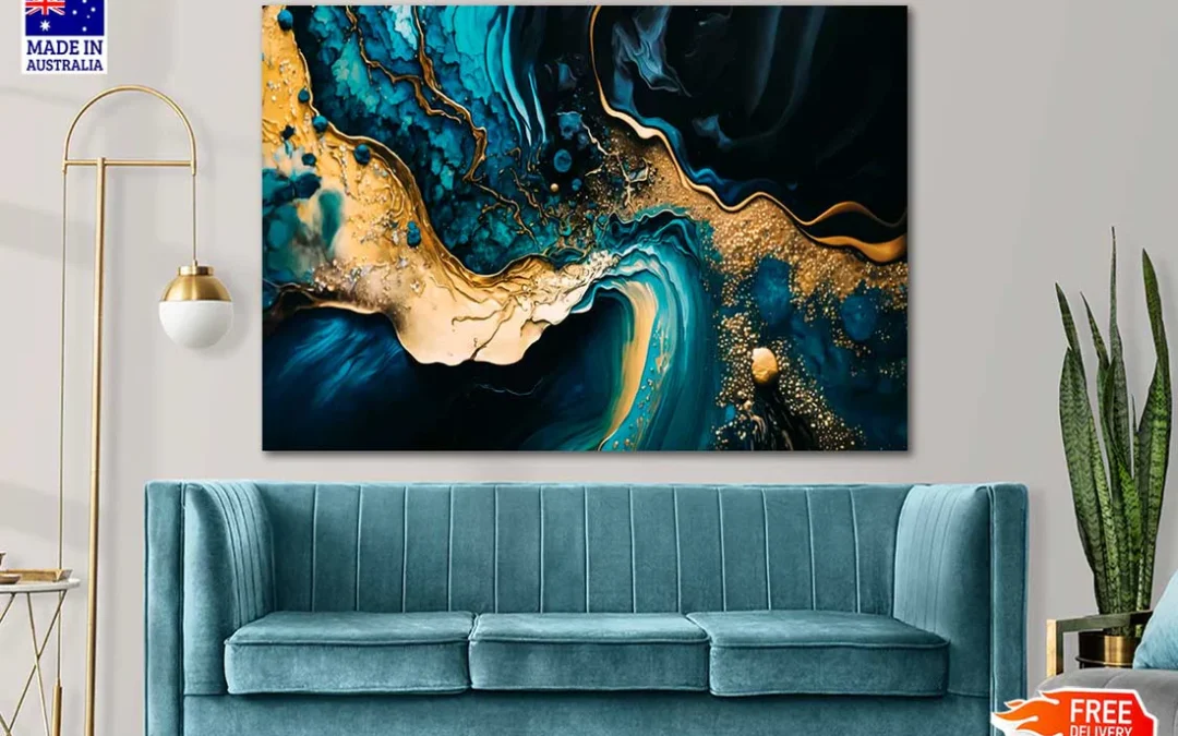 Blue And Gold Abstract Painting Print 100% Australian Made