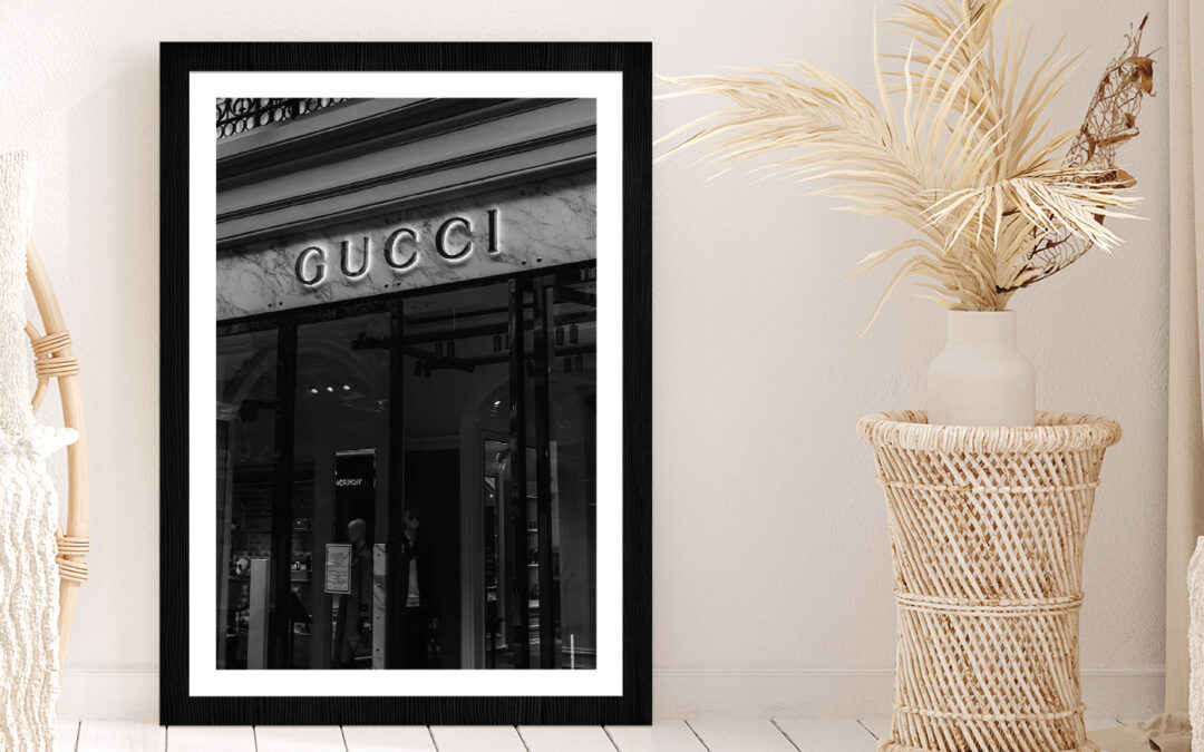 Fashion Store Front B&W Photograph Glass Framed Wall Art, Ready to Hang Quality Print