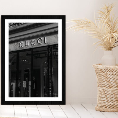 Fashion Store Front B&W Photograph Glass Framed Wall Art, Ready to Hang Quality Print