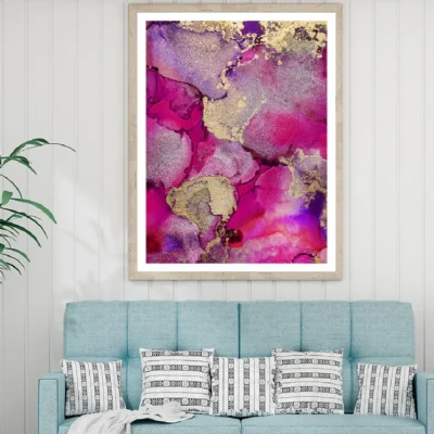 Purple Pink Gold Splash Abstract Design Home Decor Premium Quality Poster Print Choose Your Sizes