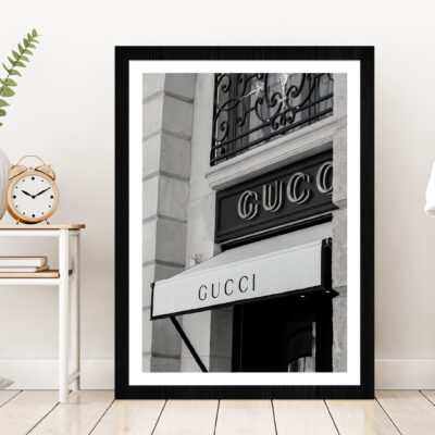B&W Fashion Store View Photograph Glass Framed Wall Art, Ready to Hang Quality Print