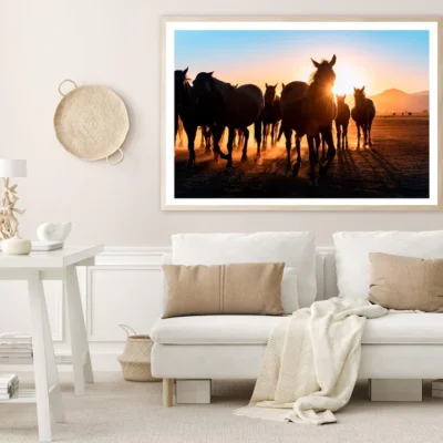 Horses Walking & Sunset Sky View Home Decor Premium Quality Poster Print Choose Your Sizes