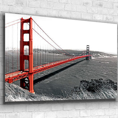 Red Golden Gate B&W Print Tempered Glass Wall Art 100% Made in Australia Ready to Hang