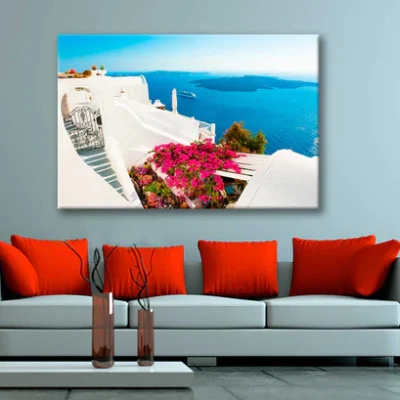 Bella Home Beautiful Terrace With Pink Flowers Print Canvas Ready to hang