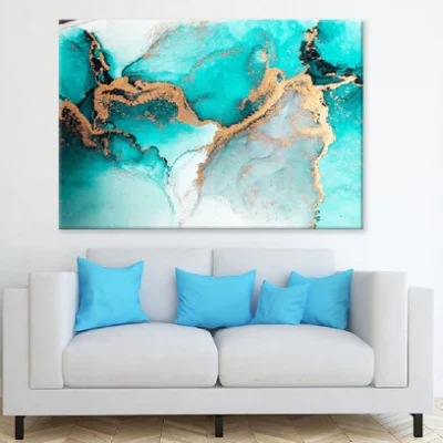 Ocean Blue & Gold Marble Abstract Design Print 100% Australian Made